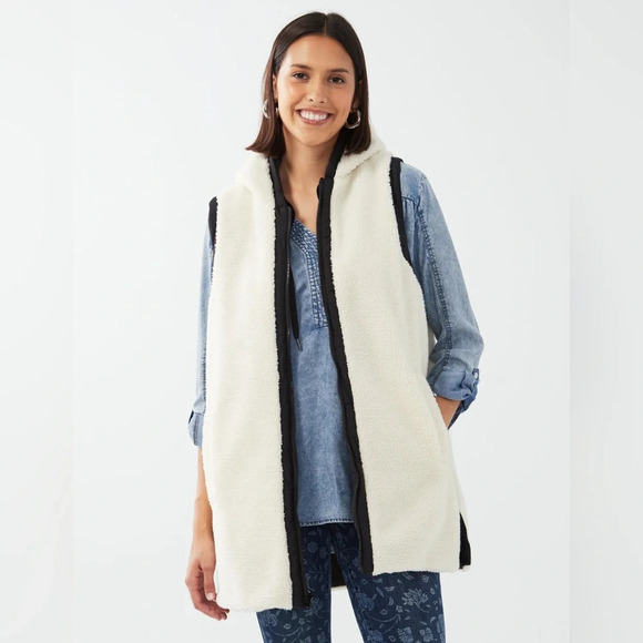 FDJ‎ vest 1514175, reversible faux sherpa outerwear vest women size large black - Picture 3 of 13